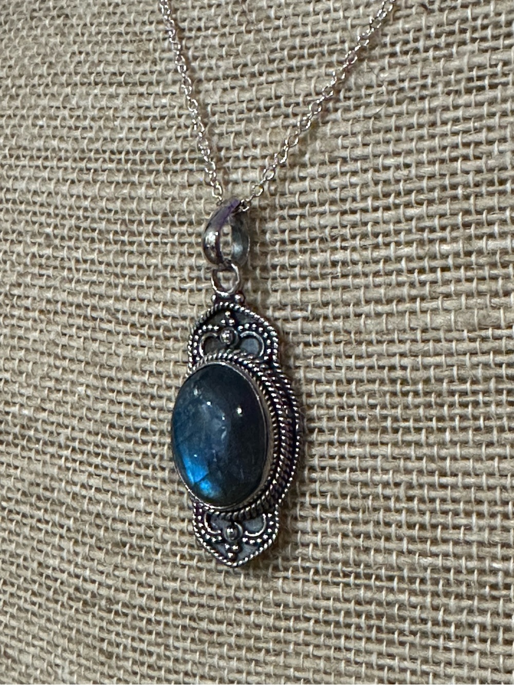 Blue Labradorite Pendant Necklace | Sterling Silver Style Boho Jewelry
